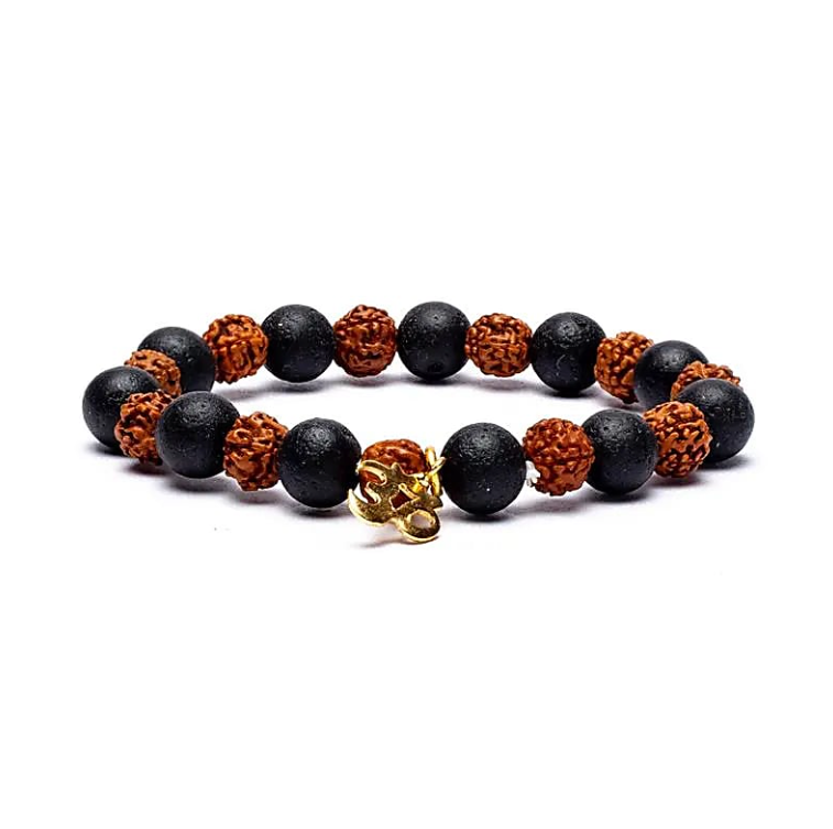 Pulsera de Rudraksha y Piedra de Lava - OM - Mundo Tibet
