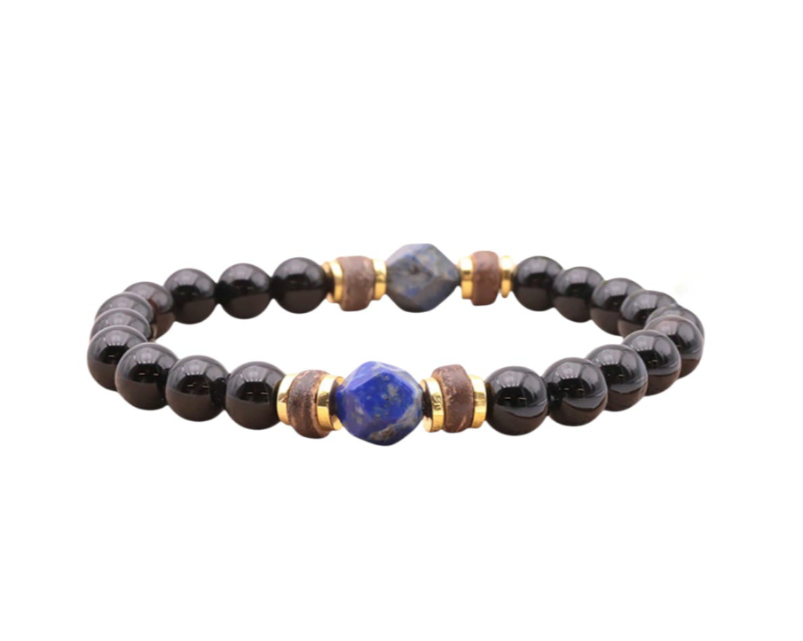 Pulsera Sagesse Ancrada – Ónix, Lapislázuli y Madera - Mundo Tibet