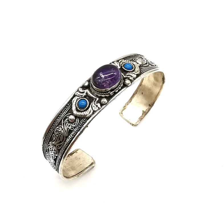 Pulsera Tibetana de Aleación de Cobre y Amatista - Mundo Tibet