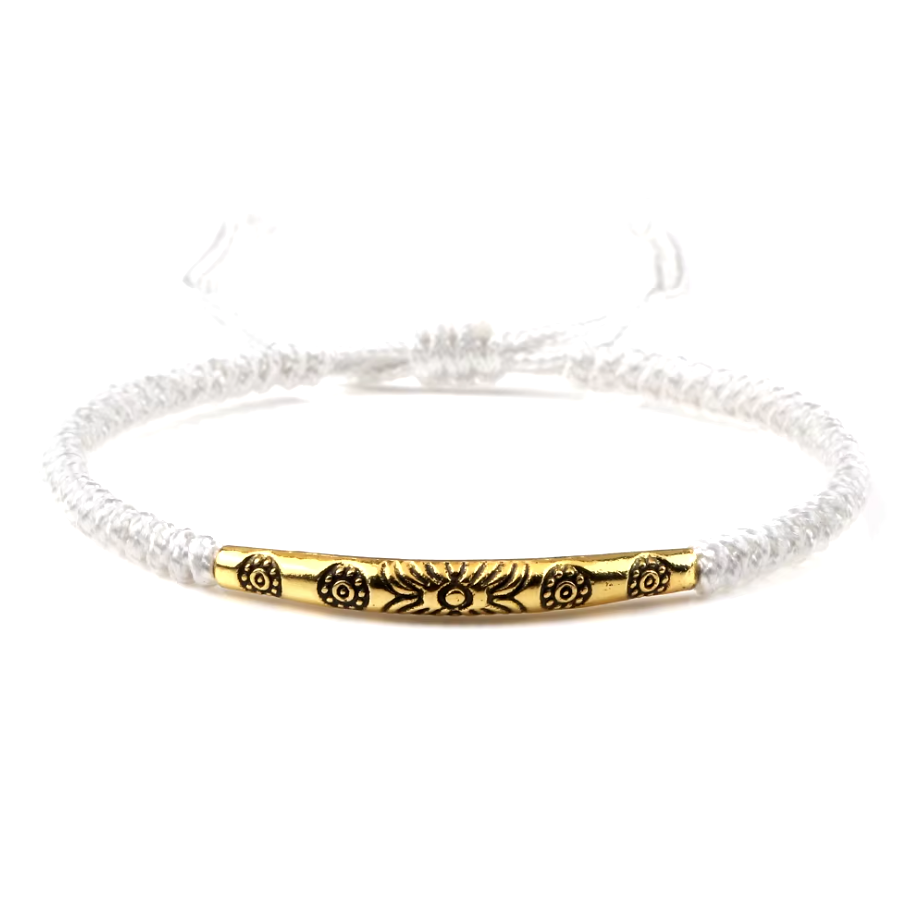 Pulsera Budista Tibetana de Cuero Trenzado a Mano Blanco - Mundo Tibet