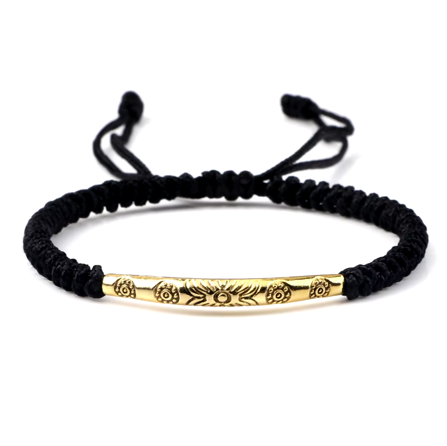 Pulsera Budista Tibetana de Cuero Trenzado a Mano Negro - Mundo Tibet