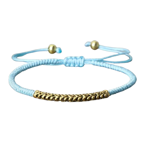 Pulsera Tibetana Budista Trenzada a Mano, Amuleto Azul Celeste - Mundo Tibet