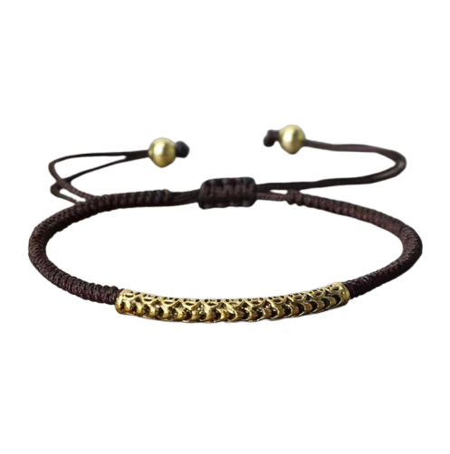 Pulsera Tibetana Budista Trenzada a Mano, Amuleto Marrón - Mundo Tibet