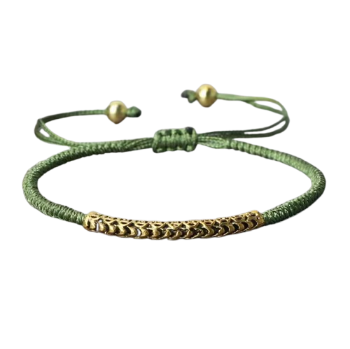 Pulsera Tibetana Budista Trenzada a Mano, Amuleto Verde - Mundo Tibet