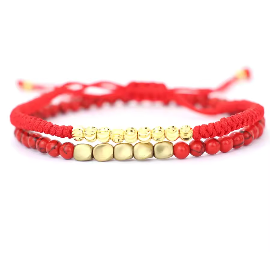 Pulsera Tibetana Duo Protección y Vitalidad Cobre Dorado - Rojo - Mundo Tibet
