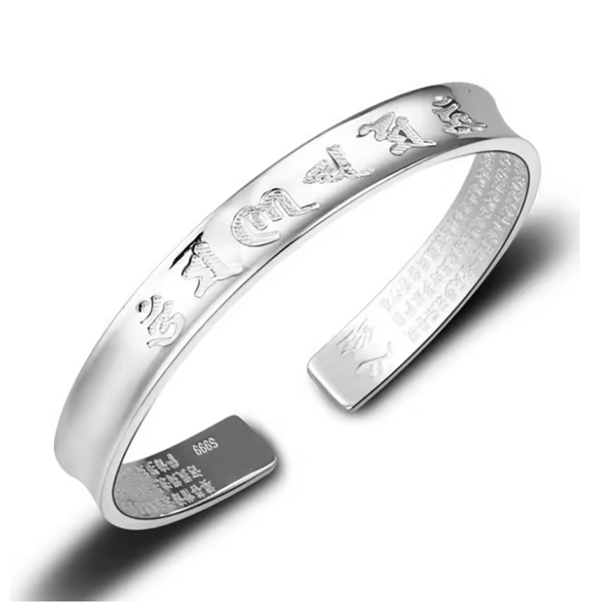 Pulsera Tibetana Grabada con Mantra Om Mani Padme Hum - Plata 925 - Mundo Tibet