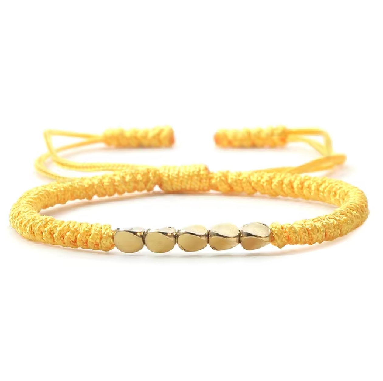 Pulsera Tibetana de Suerte, Dorada, con Perlas de Cobre Amarillo - Mundo Tibet