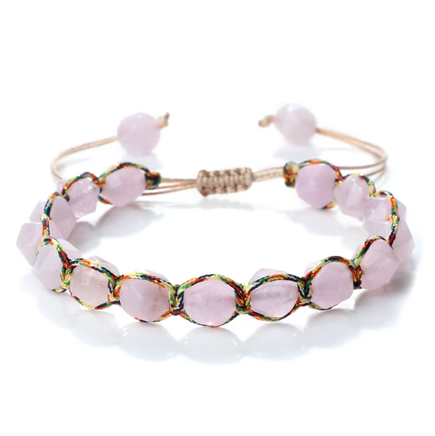 Pulsera Tibetana de Cuarzo Rosa Tejido - Mundo Tibet