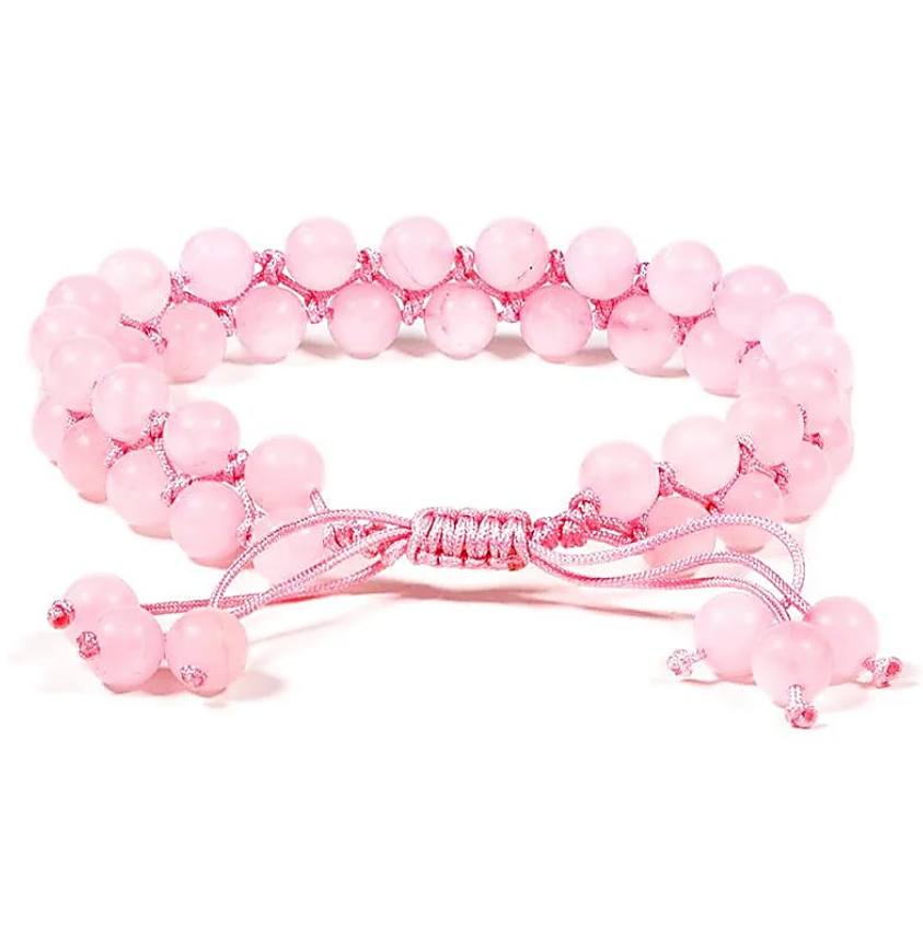 Pulsera Tibetana de Cuarzo Rosa Tejido Doble Capa - Mundo Tibet