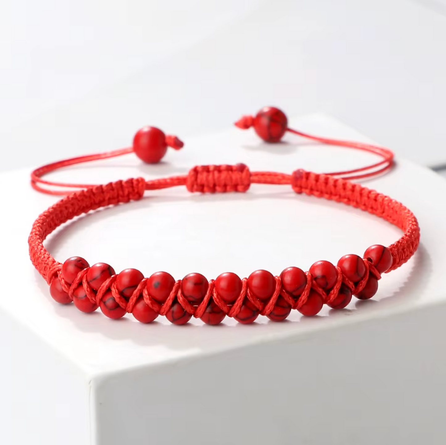 Pulsera Tibetana de Amistad de Perlas de Turquesa Roja - Mundo Tibet