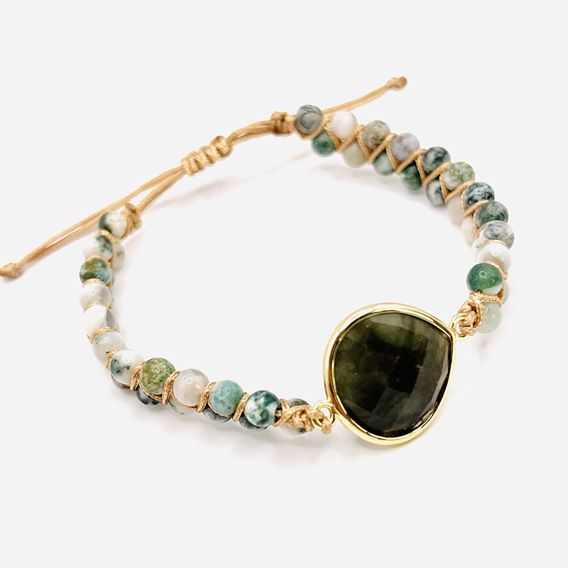 Pulsera Tibetana - Labradorita y Agata Calcedonia - Mundo Tibet
