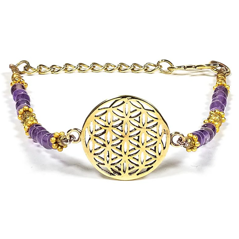 Pulsera Tibetana de Flor de Vida y Amatista - Mundo Tibet