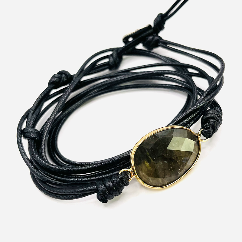 Pulsera de tejido - Labradorita - Color marrón - Mundo Tibet