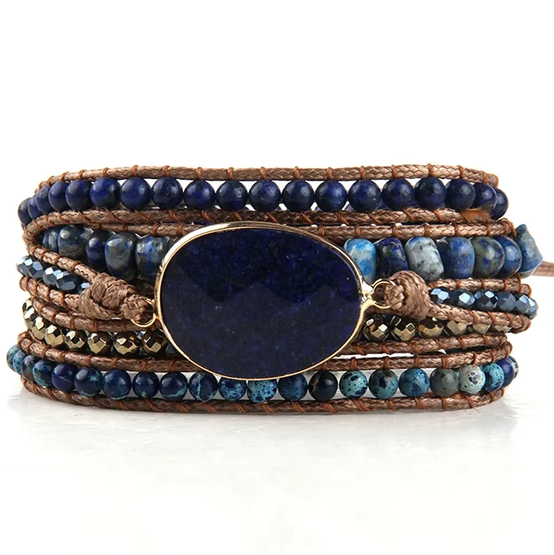 Pulsera Wrap de Lápiz Azul, Sodalita y Howlite Azul - Mundo Tibet
