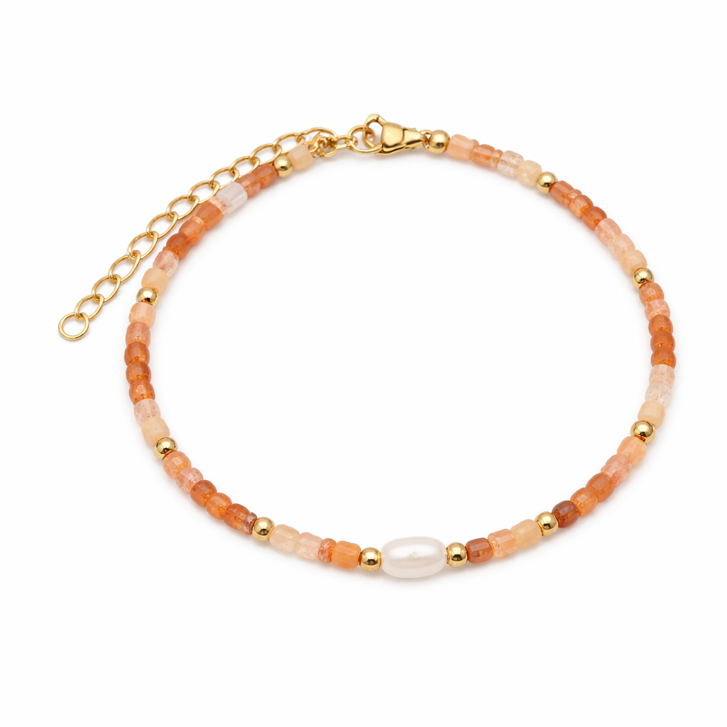 Pulsera Brillo Solar – Cornalina, Cristal de Roca, Piedra del Sol y Perla de Agua Dulce - Mundo Tibet