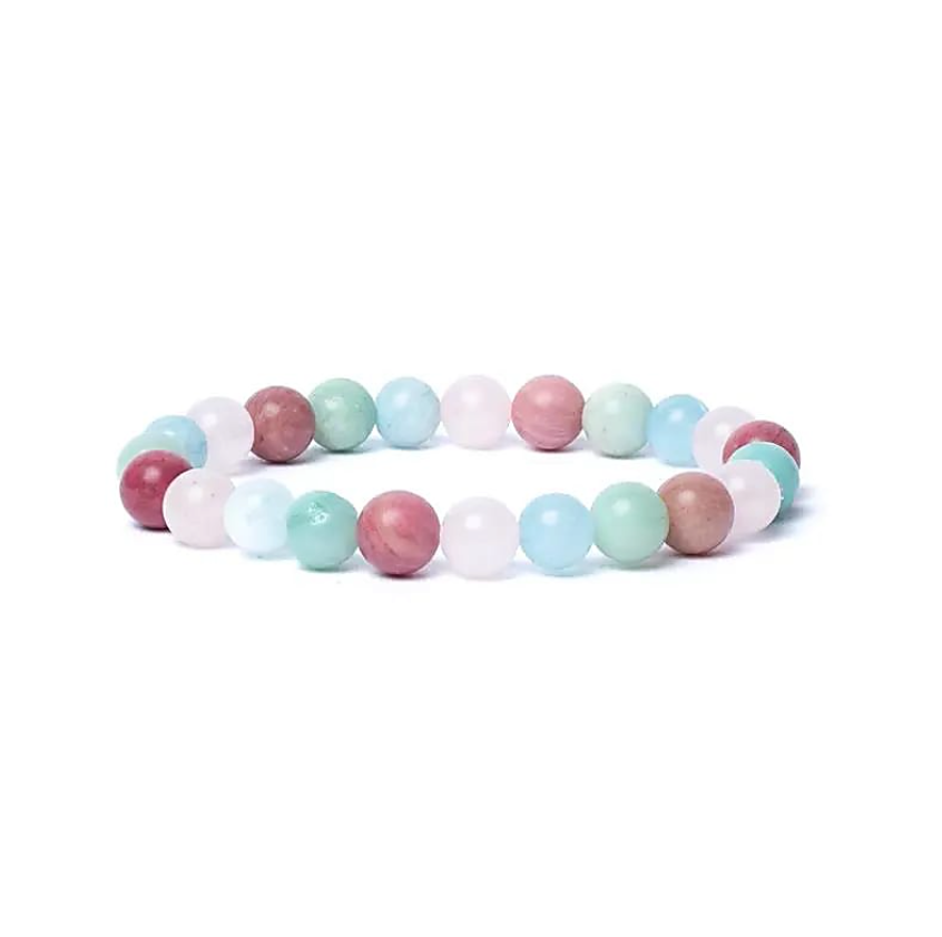 Pulsera de Piedras Naturales: Aguamarina, Cuarzo Rosa, Amazonita y Turmalina - Mundo Tibet