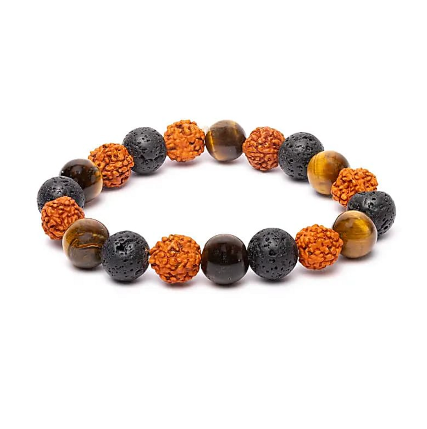 Pulsera de Energía Protectora de Rudraksha, Ojo de Tigre y Piedra de Lava - Mundo Tibet