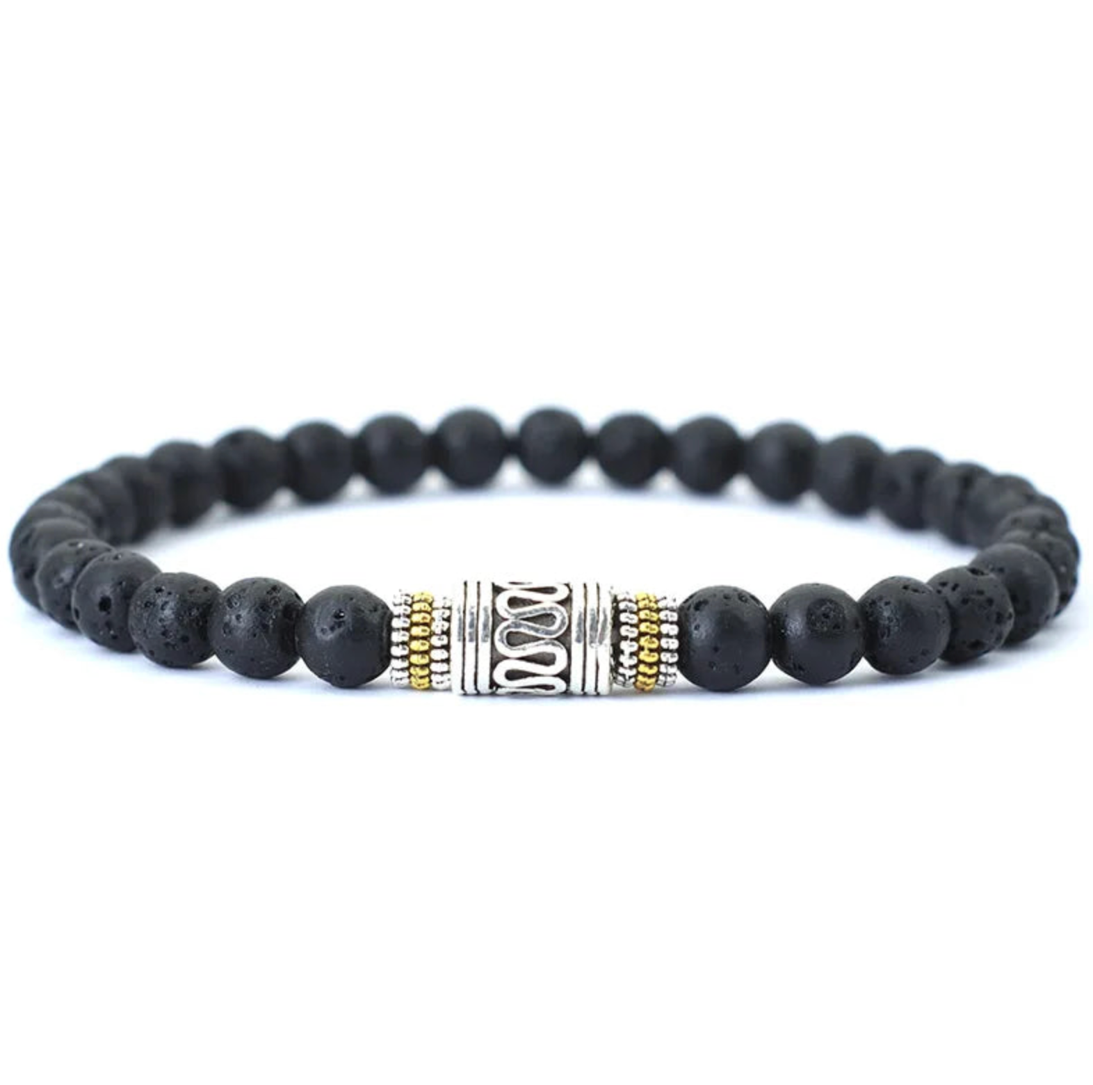 Pulsera de buena suerte, piedra volcánica, estilo gótico