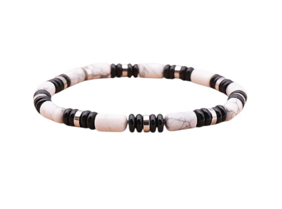 Pulsera Equilibrio Interior – Obsidiana y Howlite Blanca AA - Mundo Tibet