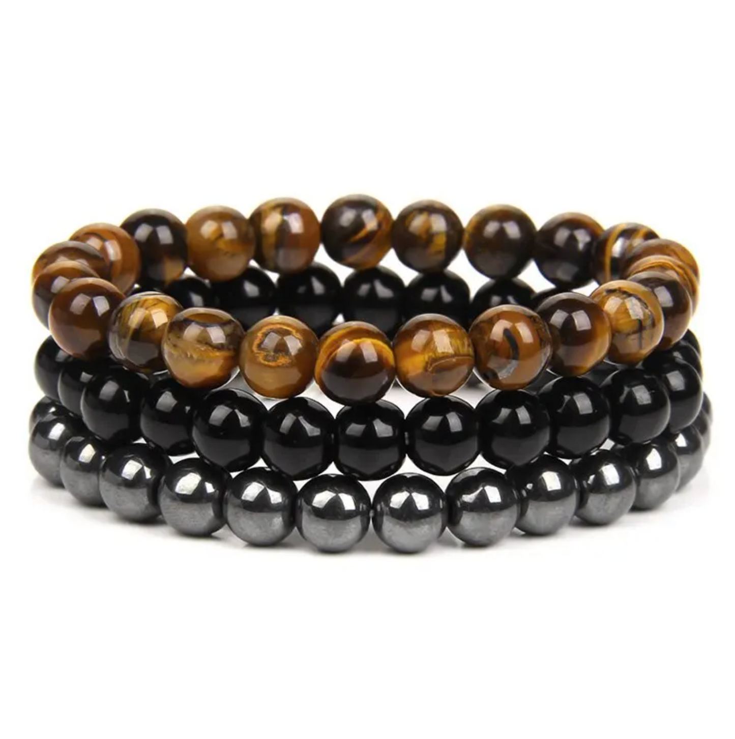 Pulseras Tibetanas Trio - Ojo de Tigre - Ónix - Hematita - Universo Tibetano