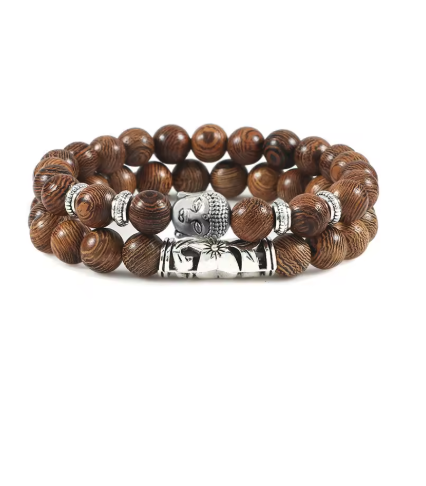 Pulseras de dos Budas de madera - Mundo Tibet
