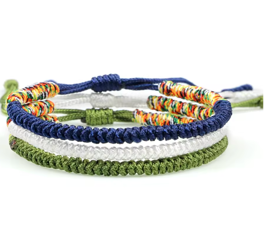 Pulseras tibetanas budistas, amistad, azul, blanco y verde - Mundo Tibet