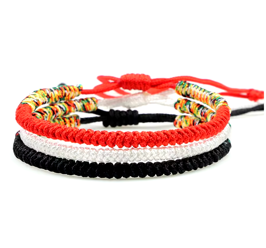 Pulseras Tibetanas Budistas de Amistad, negras, blancas y rojas - Mundo Tibet
