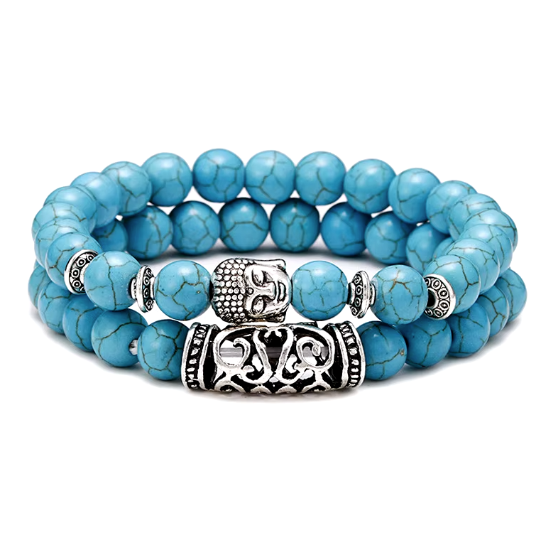 Pulseras tibetanas de Buda doble Howlite azul - Mundo Tibet