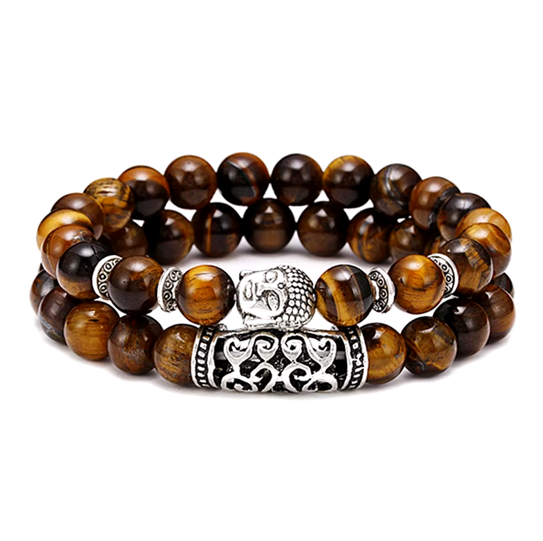 Pulseras tibetanas Duo Buda con ojo de tigre - Mundo Tibet