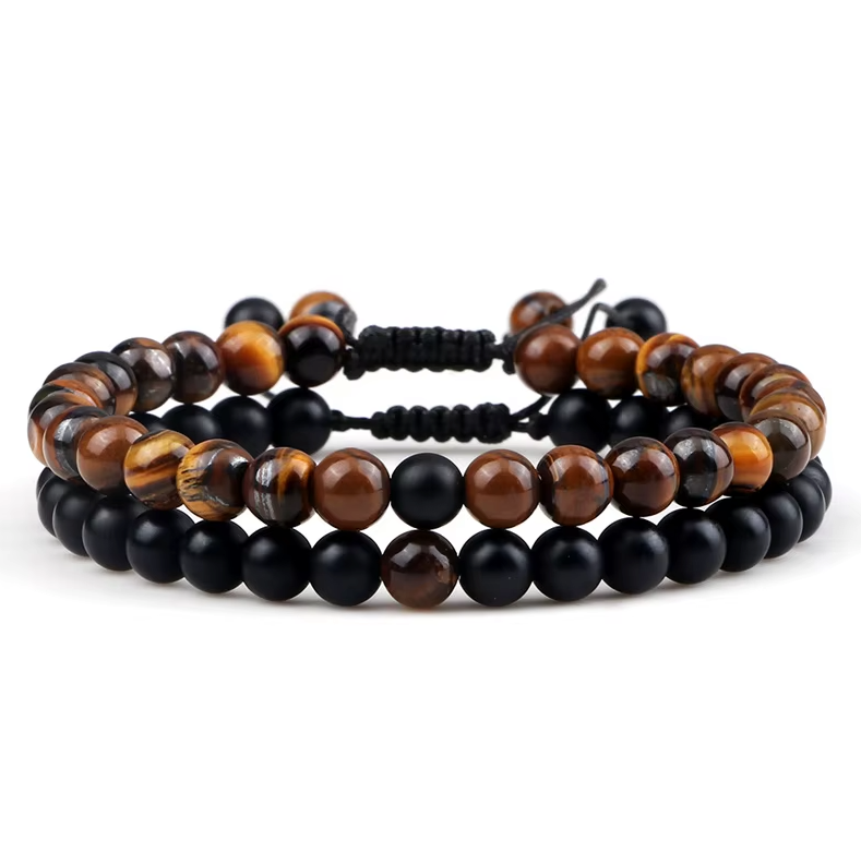 Pulseras tibetanas Duo: Ónix y ojo de tigre - Mundo Tibet
