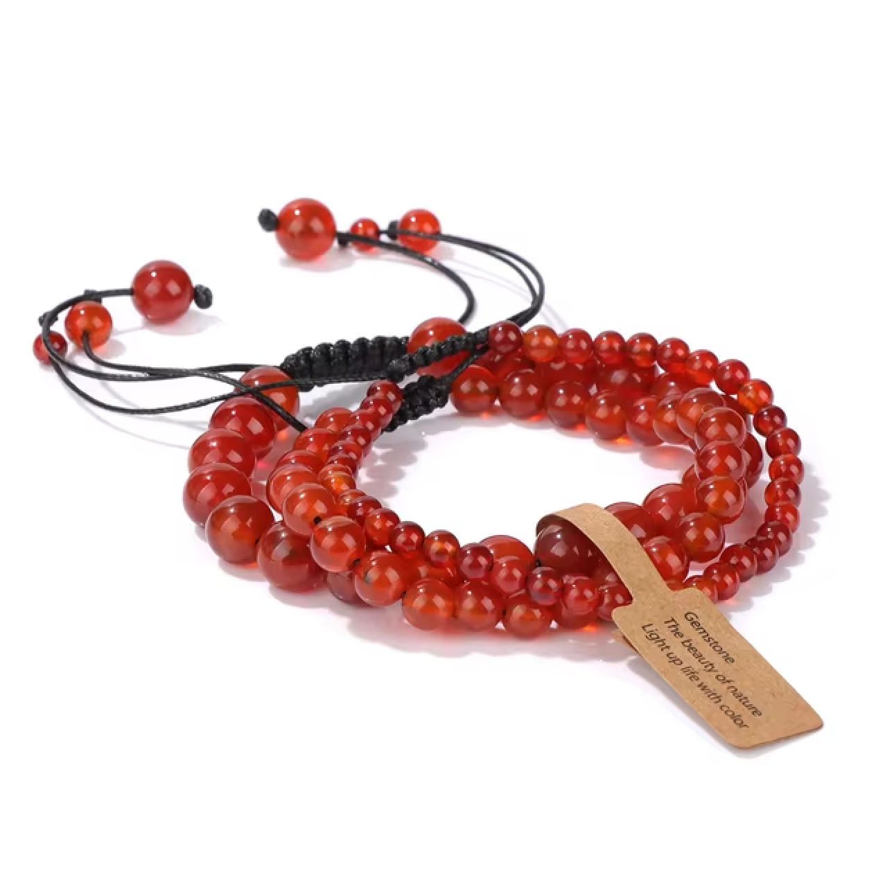 Pulseras tibetanas de tres piezas para la curación - Ágata roja - Mundo Tibet
