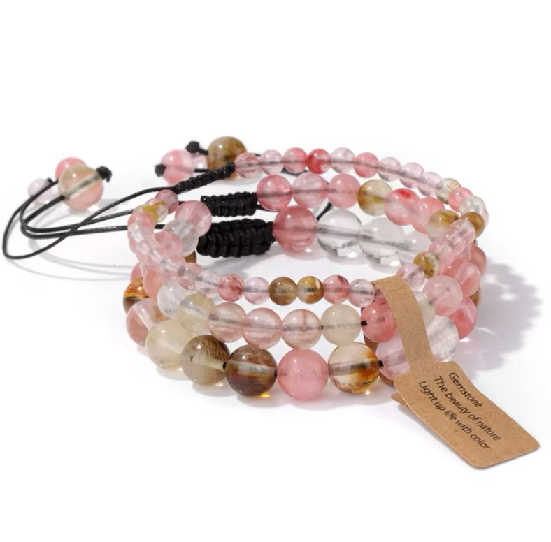 Pulseras Tibetanas de Curación - Cuarzo Rosa Hematita - Mundo Tibet