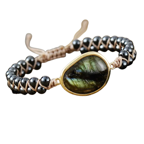 Pulsera tibetana de hematita y labradorita - Mundo Tibet