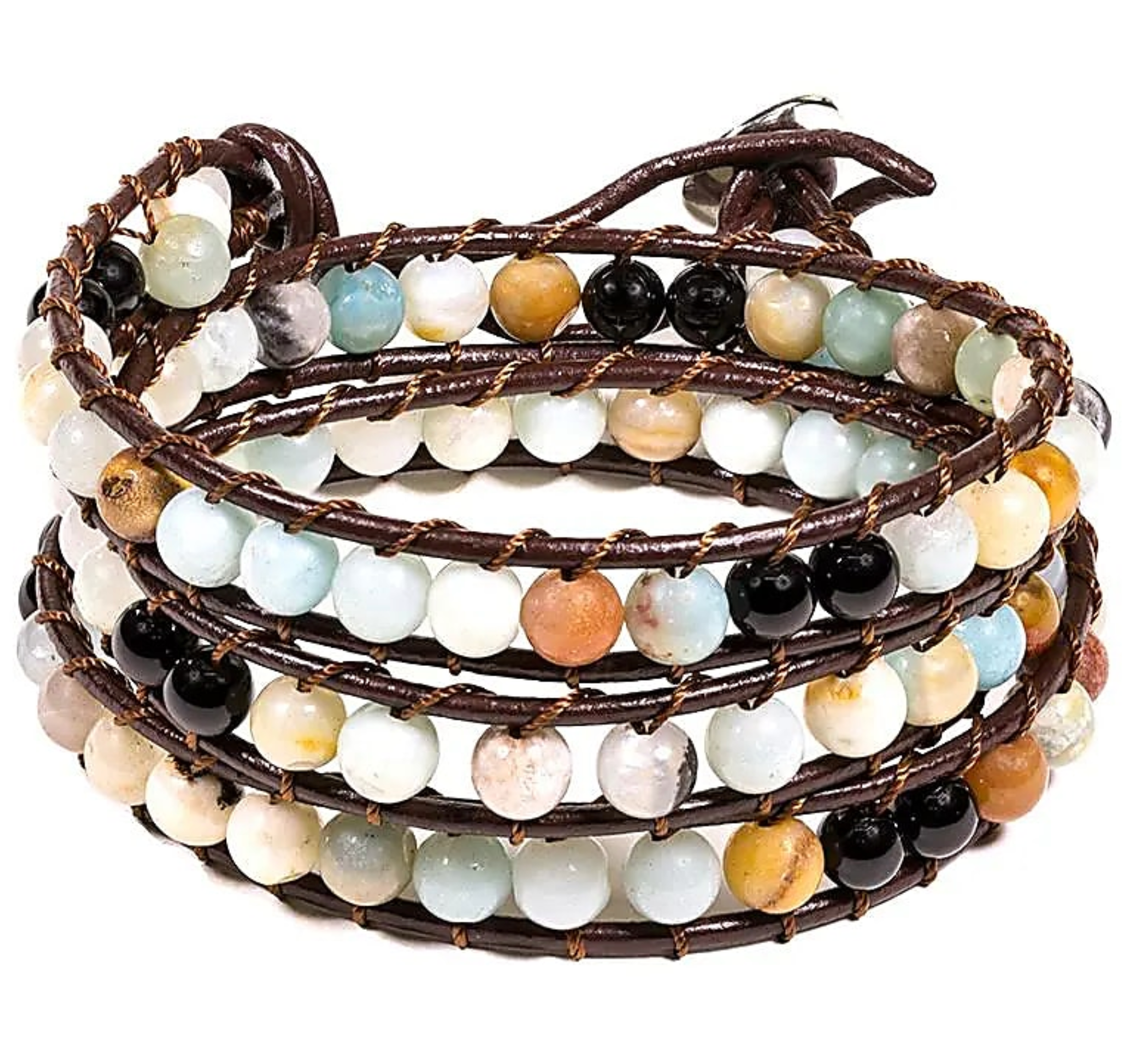 Pulsera de tejido de Amazonita - Ágata Negra - Mundo Tibet