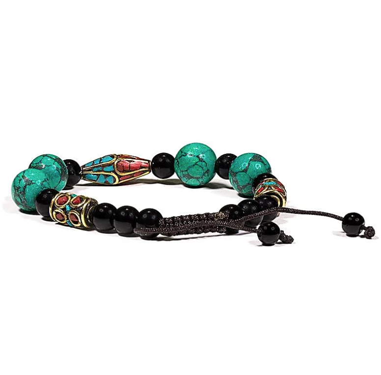 Pulsera de Turquesa, Coral y Ágata Negra