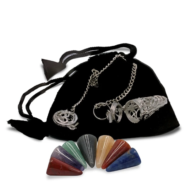 Péndulo de Plata con Piedras de los 7 Chakras