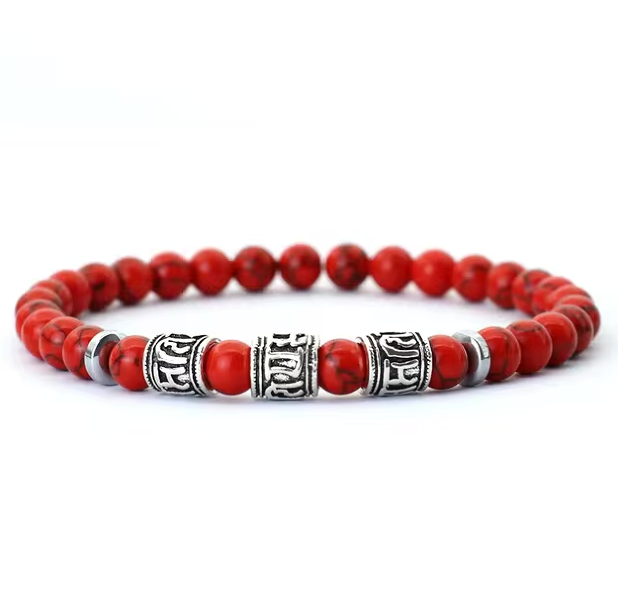 Pulsera Budista de Suerte OMPHM Howlite Roja