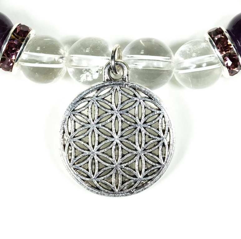 Pulsera de Amatista Cristal de Roca Flor de Vida
