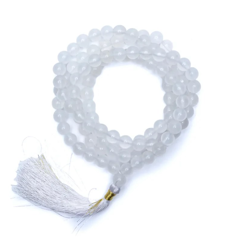 Mala de 108 Perlas de Ágata Blanca