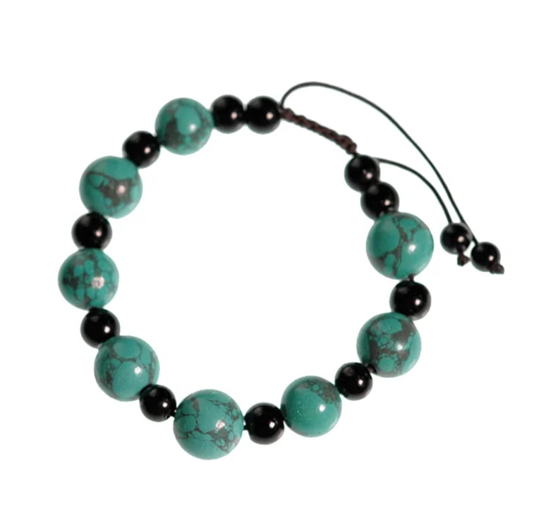 Pulsera Equilibrio Interior – Turquesa y Ágata Negra (Ajustable)