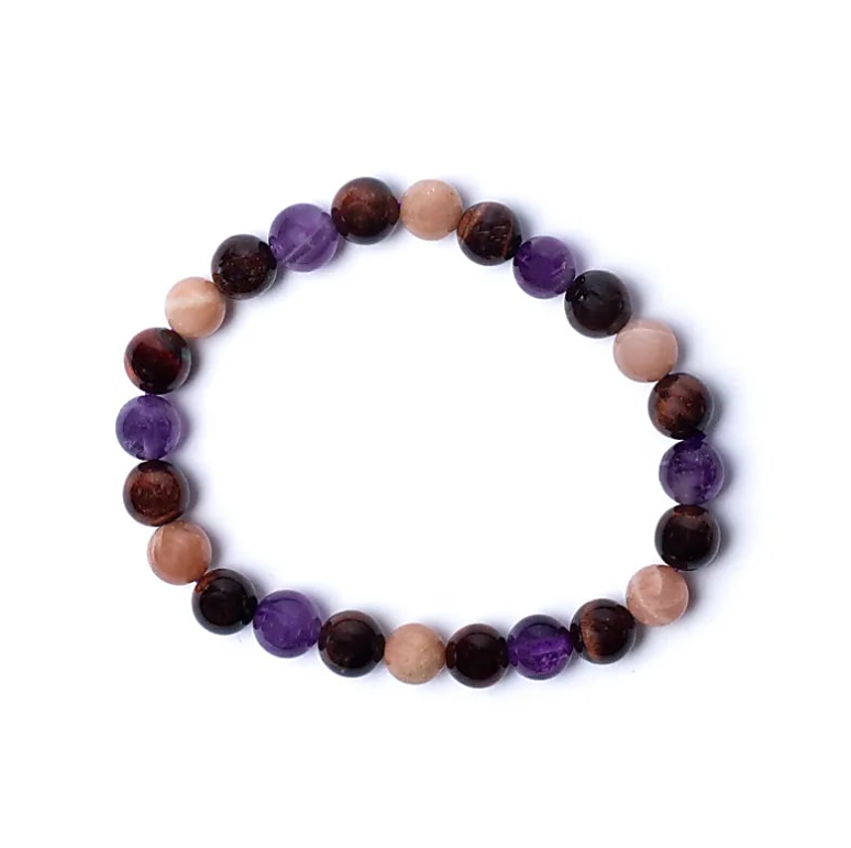 Pulsera de Armonía Sagrada – Ojo de tigre, amatista y piedra del sol