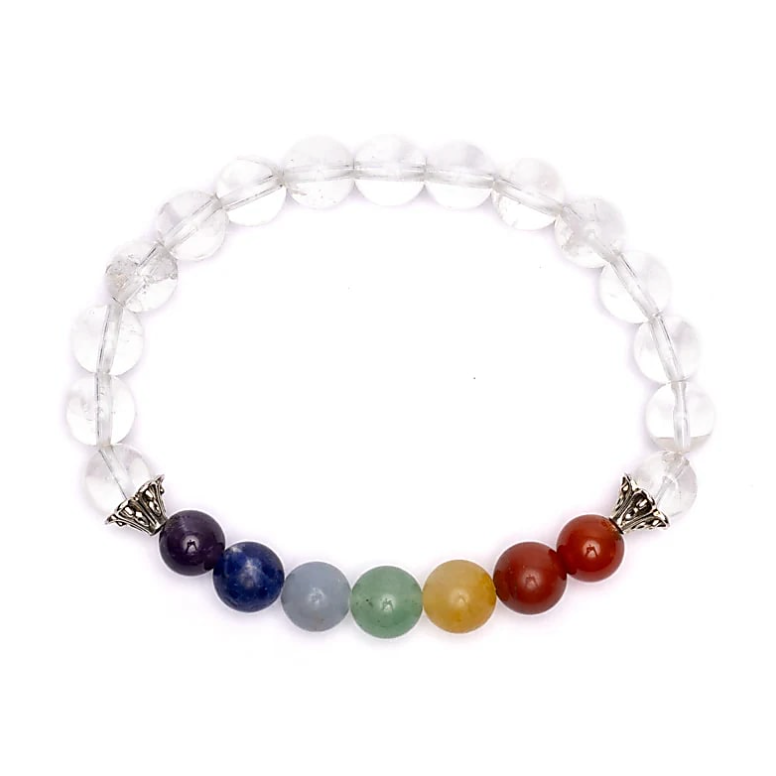 Pulsera de Alineación Sagrada – 7 Chakras & Cristal de Roca