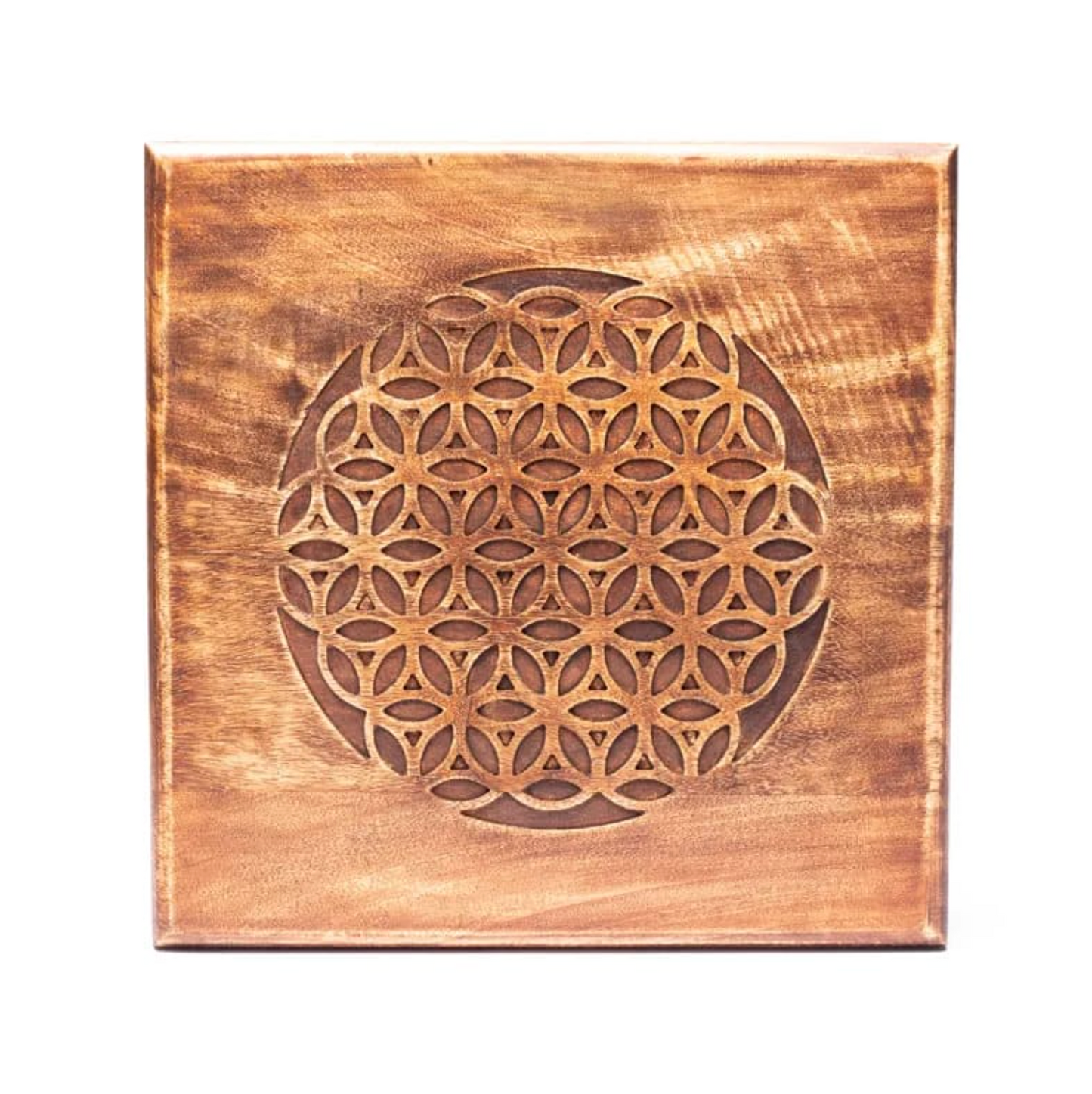 Mesa sagrada Flor de la Vida en madera – Altar espiritual