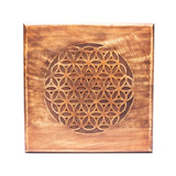 Mesa sagrada Flor de la Vida en madera – Altar espiritual