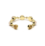 Bague Amoria  avec quartz rose naturel, design ouvert et perles dorées décoratives.