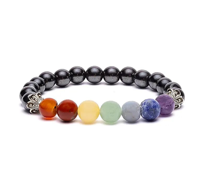Pulsera de 7 Chakras con Perlas de Ágata, Cristal y Hematita