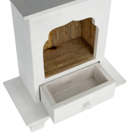 Altar de pie de madera de mango blanco – Motivo de loto