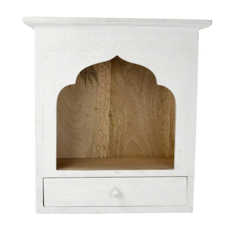 Altar de pie de madera de mango blanco – Motivo de loto