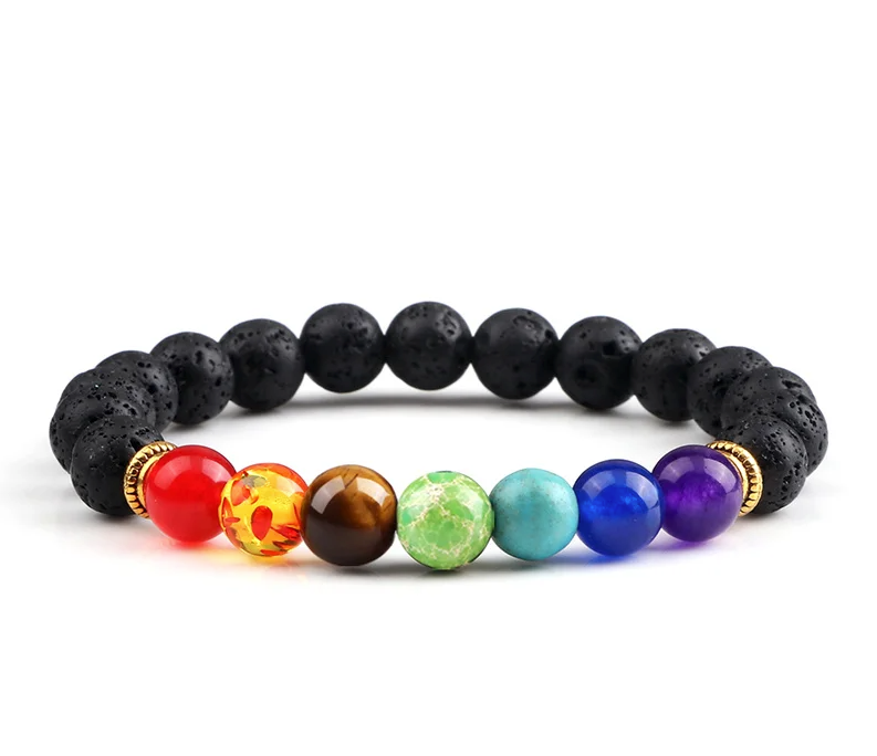 Pulsera de 7 chakras, piedra de lava - Mundo Tibet