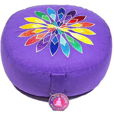 Almohada de Meditación Violeta con Flores Multicolor